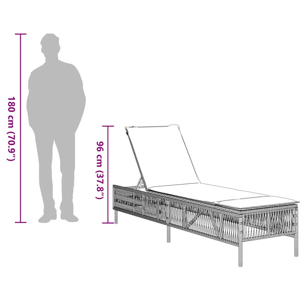Sun Lounger with Cushion Gray Poly Rattan