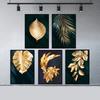 Gold Plant Leaf Canvas Painting Plant Landscape Poster Prints Picture Wall Art for Living Room Modern Home Decor No Frame