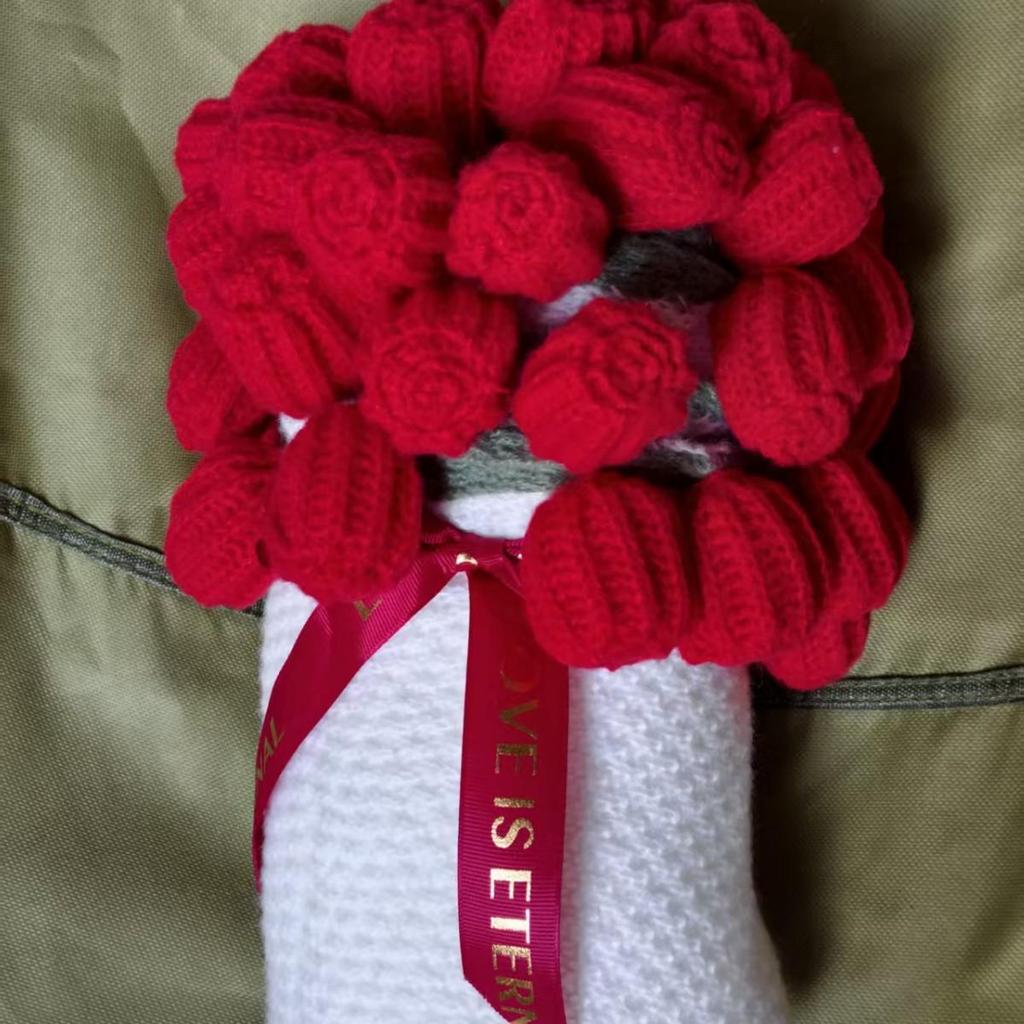 Handmade Rose and Lily Crochet Flower Blanket - Acrylic Yarn