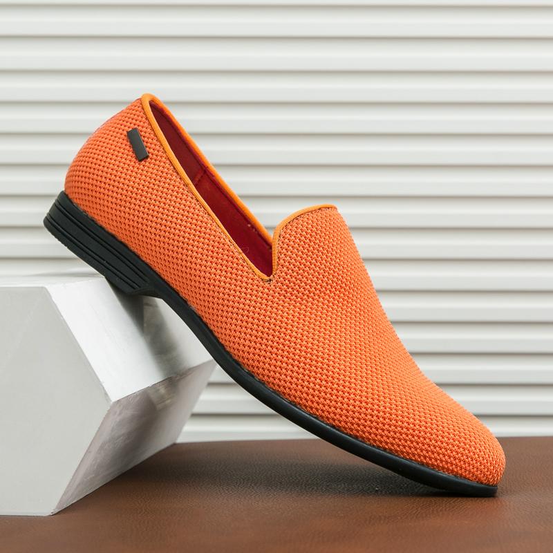 

Мужские удобные лоферы из сетчатой ткани, повседневные слипоны, дышащие, классический круглый носок, мягкая кожа, обувь для вождения, новинка 2025 46 оранжевый