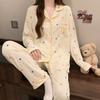 Bear Long Pajama Set Bow Lady Nightwear Suit Comfortable Women's Loungewear  Female