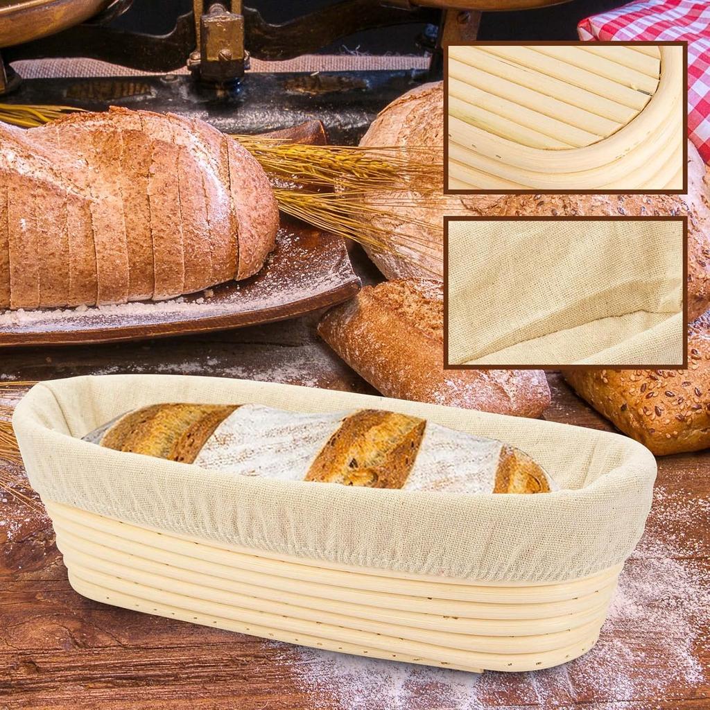 11.8 inch Oval Long Banneton Brotform Bread Dough Proofing Rising Rattan Basket & Liner