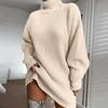 Autumn Winter Women's Solid Color Loose Knitted Sweater Dress Women Long Sleeve Turtleneck Pullover Knit Dress