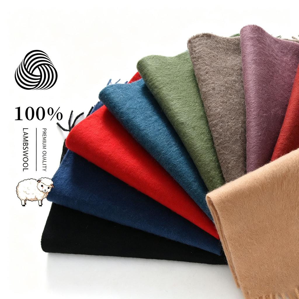 Sciarpa 32x180cm 100% Lana Merino, Coperta Invernale Spessa con Nappe, Sciarpa da Collo Calda e Accogliente, Accessorio Autunno Inverno da Donna