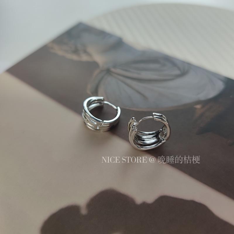 Platycodon for sleeping late | High-end multi-layer metal niche earrings for women s cold wind French earrings