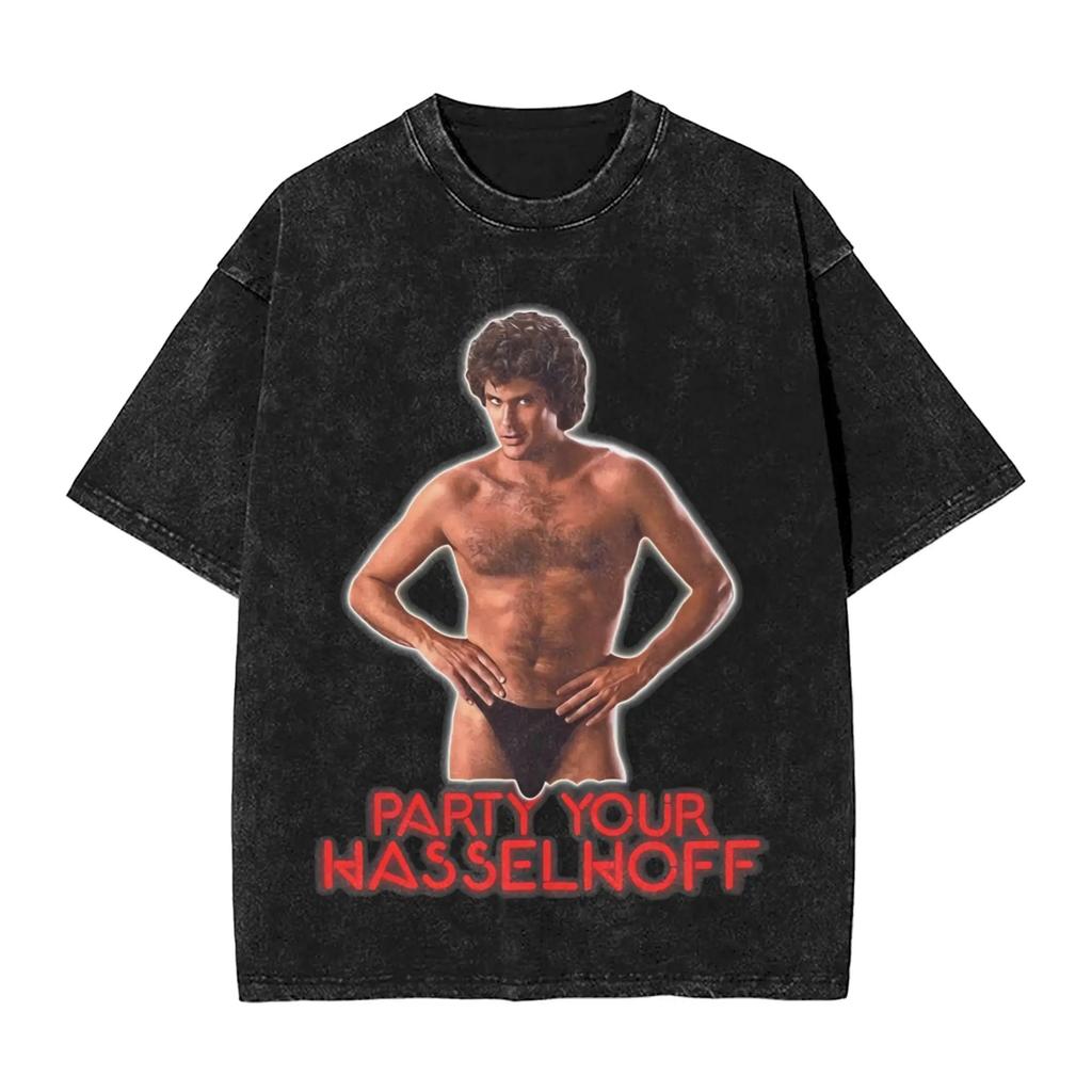 David Hasselhoff Funny Graphic Print TShirt Retro Washed Cotton Women Men Summer Harajuku Fashion New Top Gothic Oversized Tees