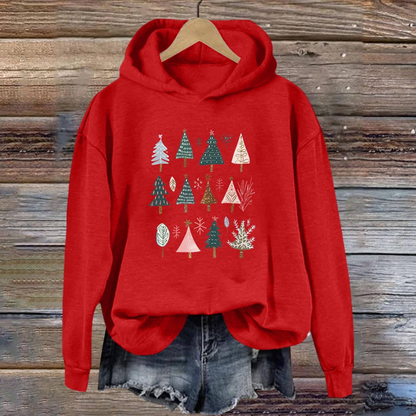 

Женская толстовка с принтом «Спорт» с рождественским принтом, толстовка с капюшоном, топ с длинным рукавом, повседневная толстовка S красный