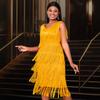 V-neck Fringed High Waist Skirt Elegant Style Banquet Event Dress Partydress
