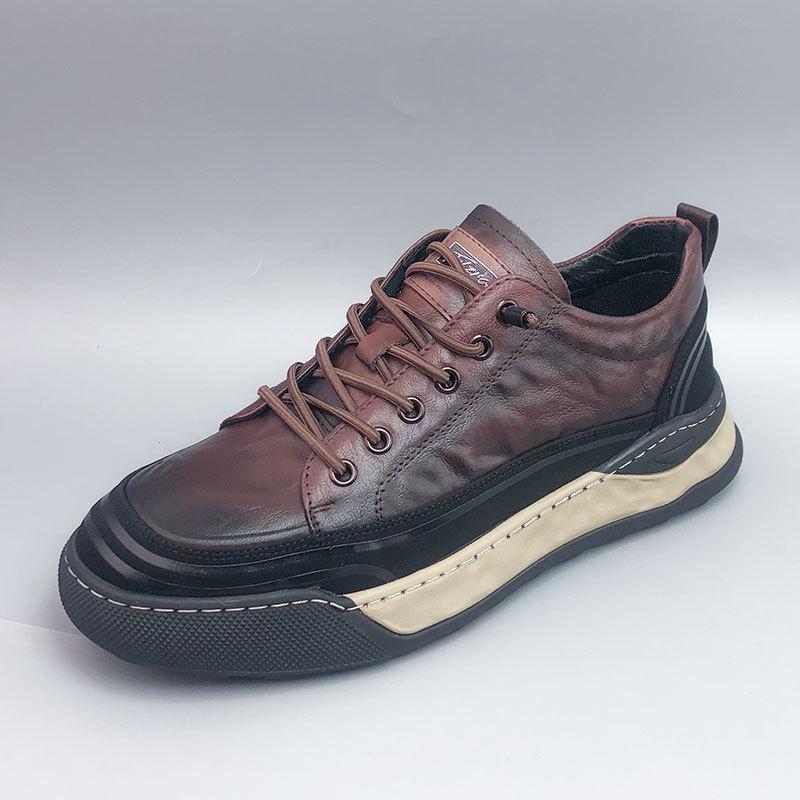 Fashion Sneakers Men Casual Genuine Leather Shoes Comfortable Lace-Up Soft Men Flats Black Brown Korean Simple Men Footwear