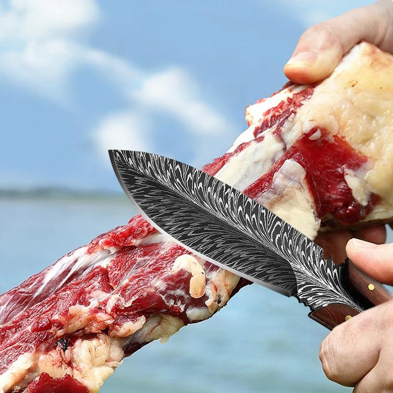 Kitchen Knife Feather Pattern Knife Boning Knife With Sheath Stainless Steel Fruit Knives Perfect for Kitchen Cooking Household