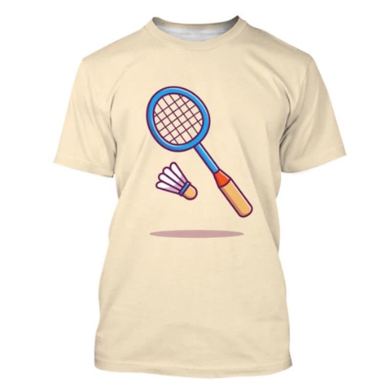 Men's 3D Printed T-Shirt Badminton Pattern Print Outdoor Fitness Breathable Quick Drying Sports Short Sleeve O-Neck Pullover Casual Top