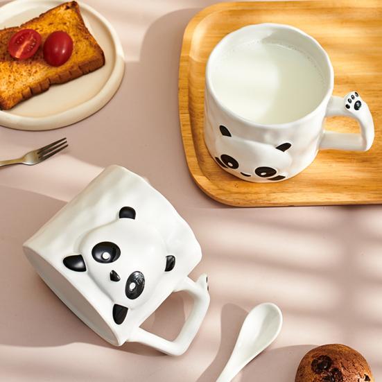 390ml Ceramic Mug Cartoon Panda Shape Large Capacity Ceramic Coffee Mug with Chinese Elements High Temperature Resistant Office Cup