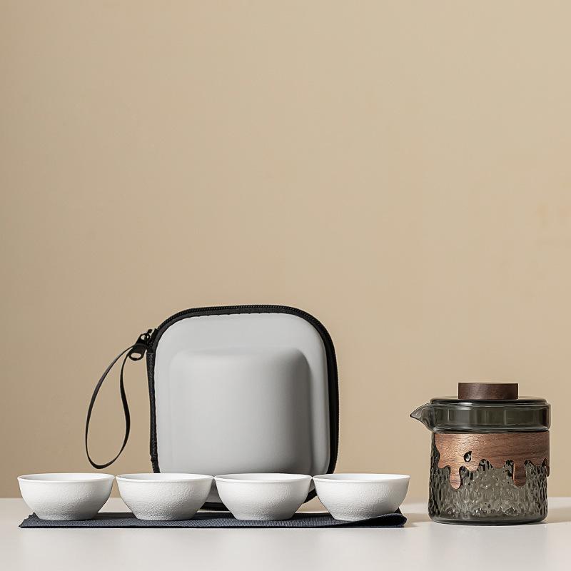 Set de ceai de călătorie, 1 ceainic și 4 căni, ceainic și ceașcă de ceai portabil pentru camping în aer liber cu pungă, seturi de ceai, instrumente de preparare a ceaiului de uz casnic