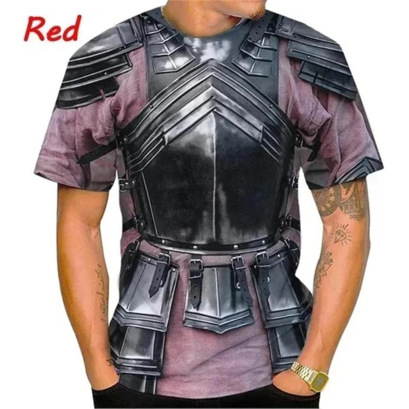 3D Printed Medieval Armor T-Shirt For Men Cosplay Cool Graphic Tees Casual Loose Crew Neck Streetwear T Shirts Short Sleeve Tops