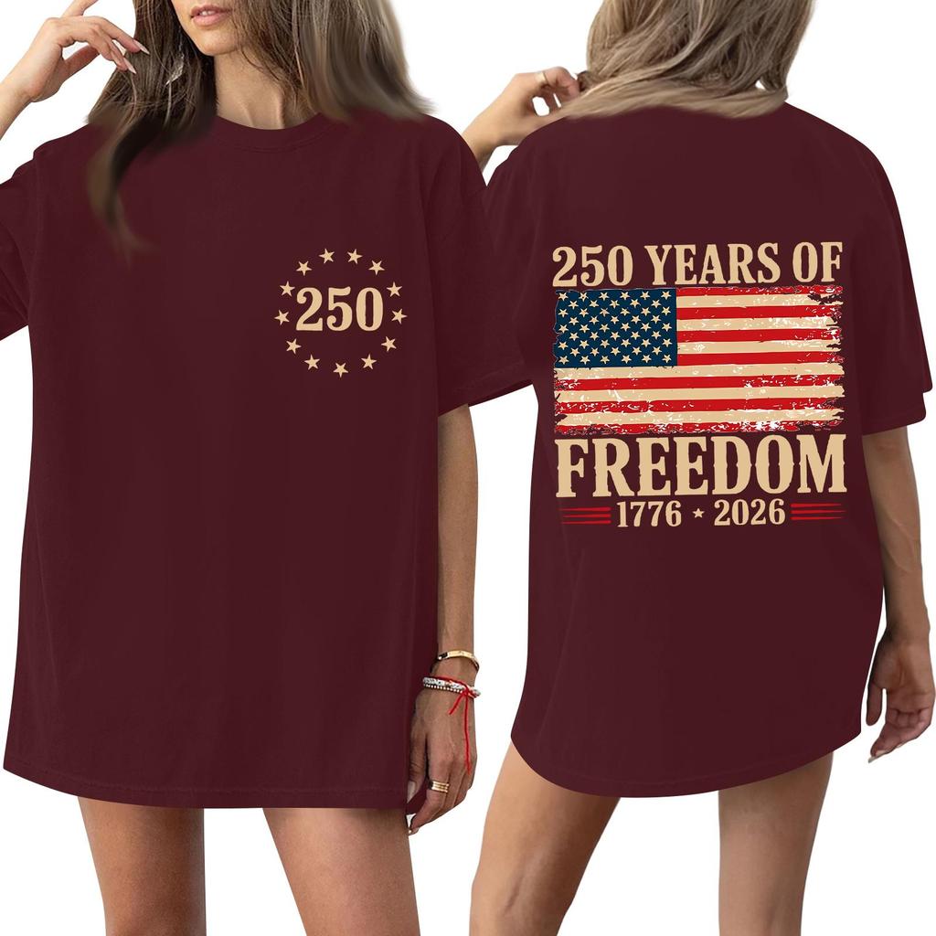 Women's Fashionable Casual Short-Sleeve Round Neck Printed T-Shirt For The 250th Anniversary Of The Founding Of The United States