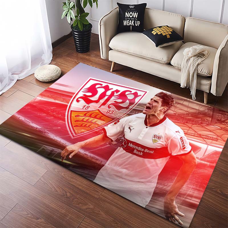 Tappeto Area Tappeto con Logo VfB Stuttgart, Tappetino Nero Antiscivolo con Stampa dello Stemma del Club di Calcio, Tappeto da Interno per Tifosi di Calcio