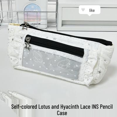 White Star Lace Multi-layer Pencil Case: Large Capacity Stylish Stationery Bag