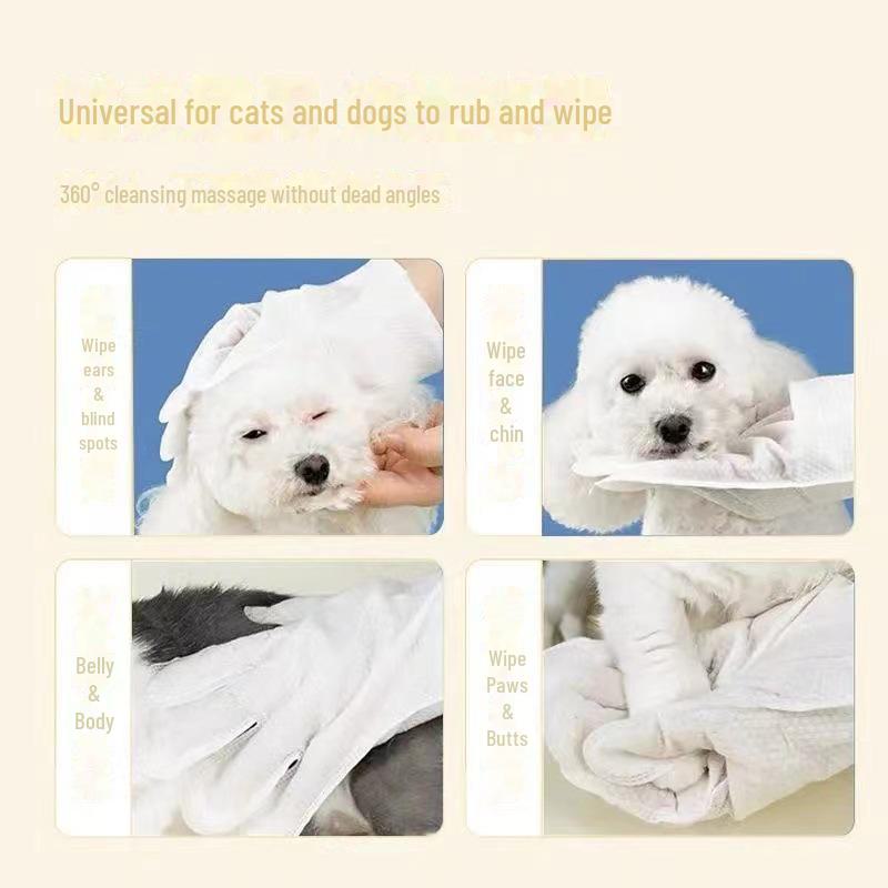 Pet Disposable Bathing Gloves & Deodorant Wipes for Cats & Dogs