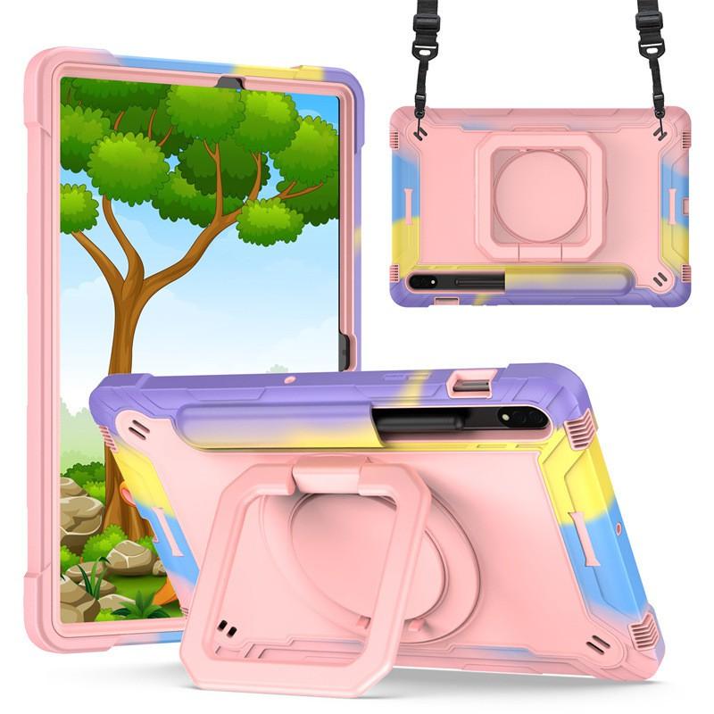 Shockproof Silicone PC Tablet Case With Strap Kickstand Galaxy Tab S7 S8 Plus - Multi Color Options