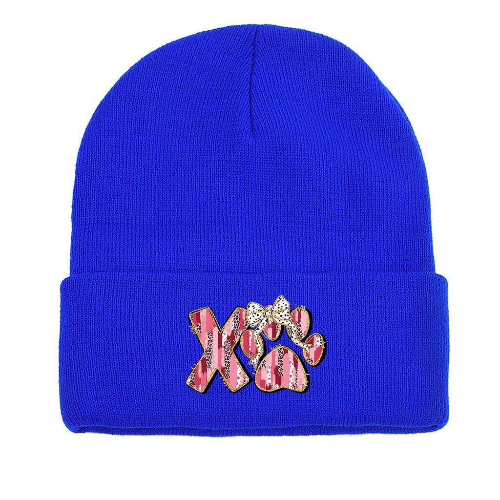 XO Cat Paw Print Print Knit Cap Beanie, Valentine's Day Man Cap Autumn Cuff Headwear Headwear Knitted Hat Beanie