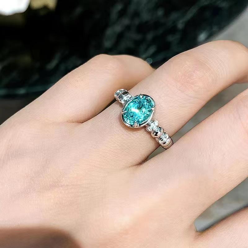 Paraiba neon sapphire ring niche design high-end light luxury ring