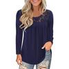 Women Fashion Lace Solid Splicing O-Neck Long Sleeve T-Shirt Blouse Tops