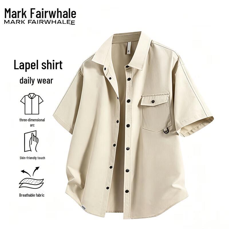 MARK FAIRWHALE Men s Short-Sleeve Lapel Casual Shirt L