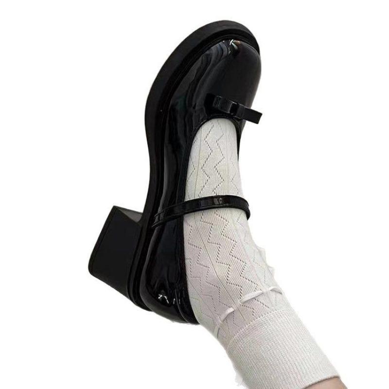 Round head versatile single shoes college style skirt autumn new high heels small leather shoes women's Mary Jane women's shoes