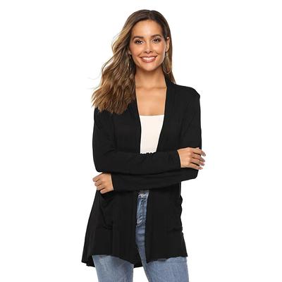 Women's Spring and Autumn Casual Knitted Cardigan Plain Color Simple Mid-Length Long Sleeve Outerwear