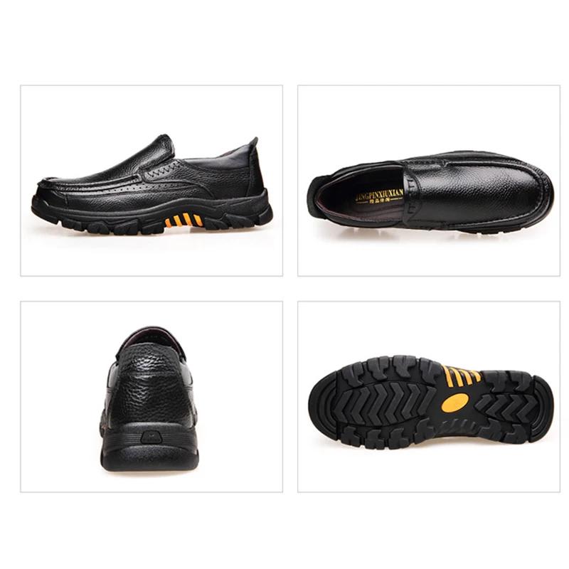 Fashion 100% Genuine Leather Shoes Men Loafers Soft Cowhide Mens Casual Shoes Brand Male Footwear Black Brown Slip-on Thick Sole