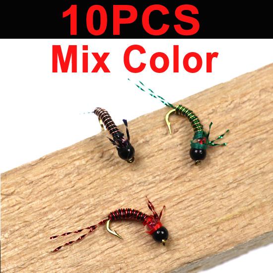 

10 шт., 14 #, медные мушки для ловли нахлыстом, нимфы с бусинами John John Beadhead