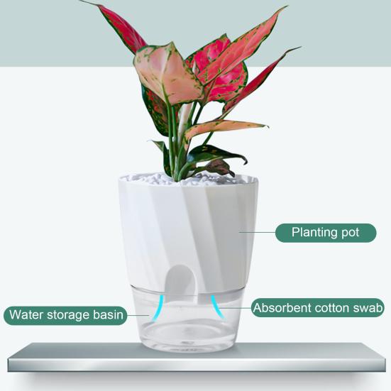 Selbstbewässernder Pflanztopf Blumentopf mit transparentem Reservoir Pflanzgefäß mit Dochtschnüren und Drainagelöchern für Orchideen Afrikanisches Veilchen Sukkulenten Zimmerpflanzen