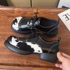 Fashion British Style Leopard Print Thick Bottom Leather Shoe Women Fashion Stitching Lace Up Design Loafers Haussures Femme Confortable