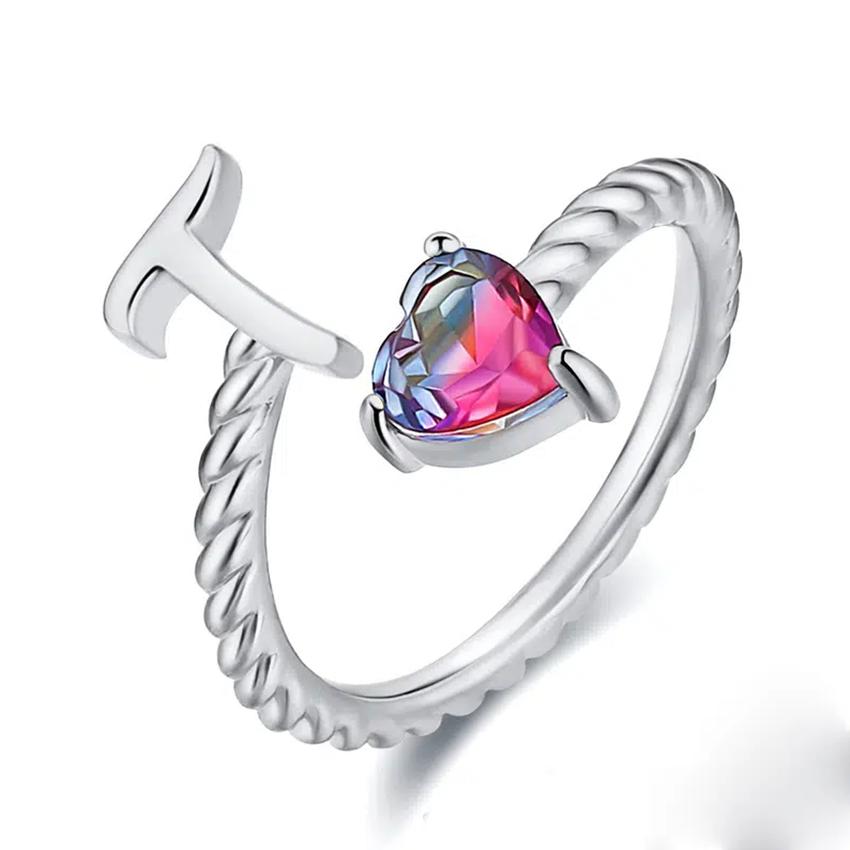 

Серебряный цвет 26 английских букв Любовь Сердце Роза Красный и Синий Камень Открытие Кольца Сердце Кольцо Регулируемые Кольца Ювелирные Изделия T серебряный