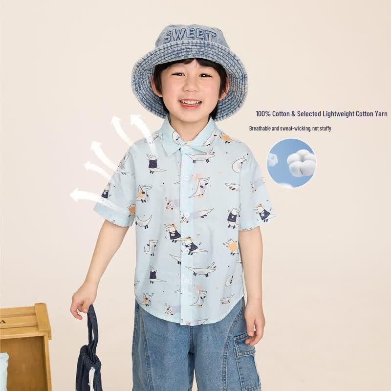 LUSON Boys  Cartoon Print Short Sleeve Shirt 90