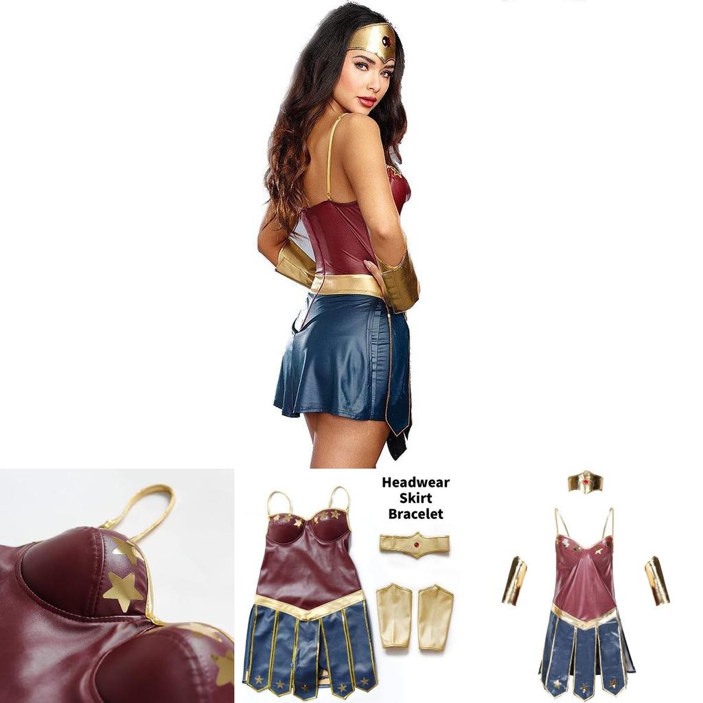 Costume da Supereroina Sexy Wonder Woman in Tessuto di Nylon per Halloween e Feste in Costume