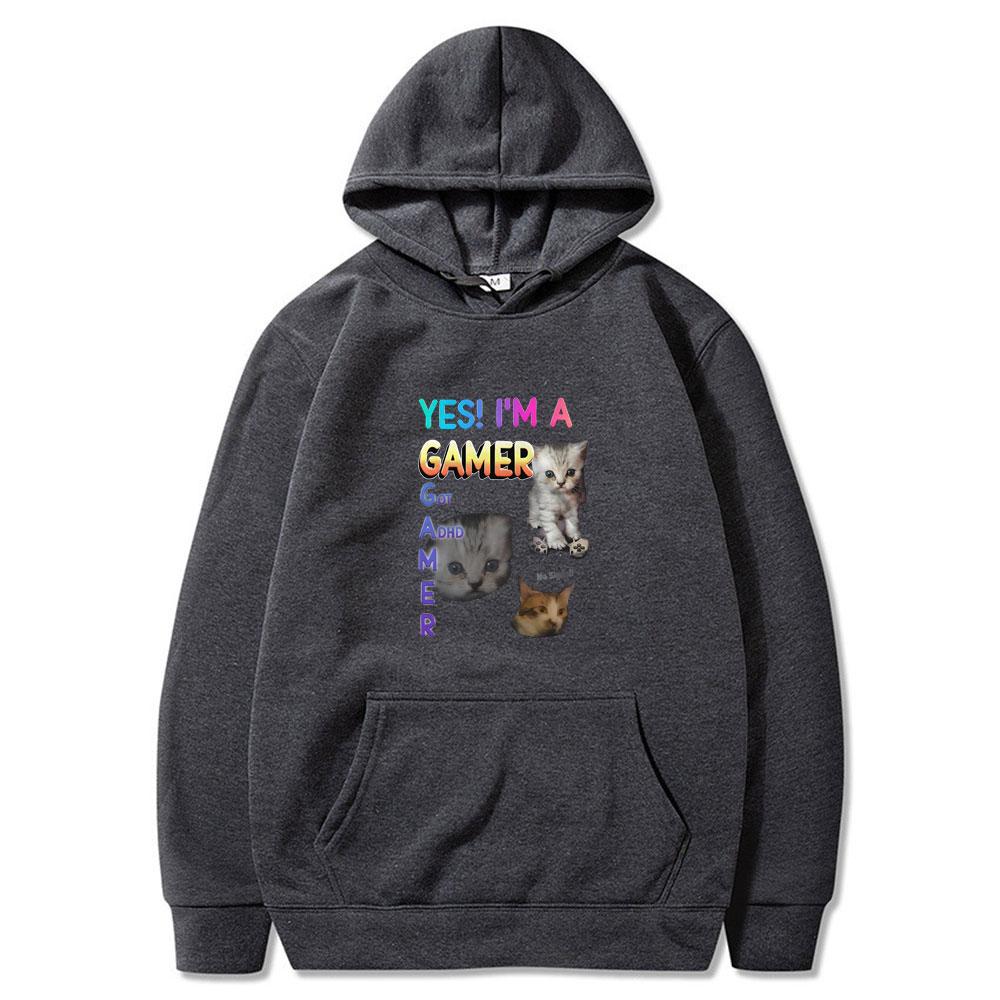 Yes2025  Im A Gamer Funny Cat Meme Print Hoodie Men Women Clothes Fashion Harajuku Tops Casual Oversized Long Sleeve Streetwears