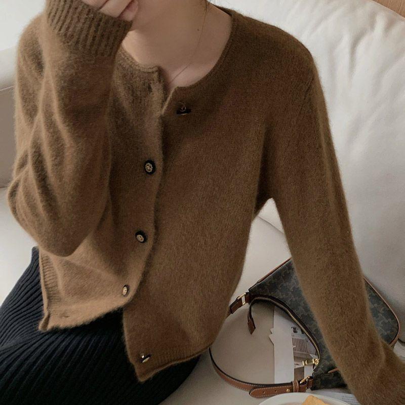 

Women s Soft Style Solid Color Knit Cardigan Whitening Loose Lazy Top Hong Kong Retro Button Sweater Jacket 2XL