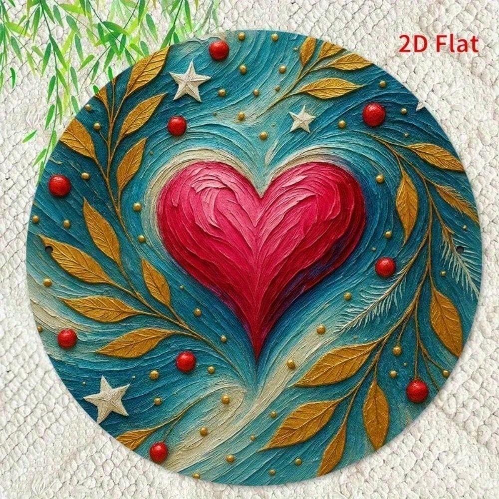 

Vintage Round Metal Sign Rustic Golden Leaf Red Heart Wall Decor Retro Tin Sign For Home Bar Cafe Art Printing Unique Gift