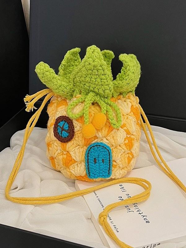 Mini Knit Pineapple Crossbody Bag With Flap Closure For Casual Daily Use