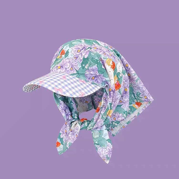 French Retro Style, Monet's Garden, Headscarf, Hat, Women, Sun Protection, Triangular Scarf, Duckbill Cap