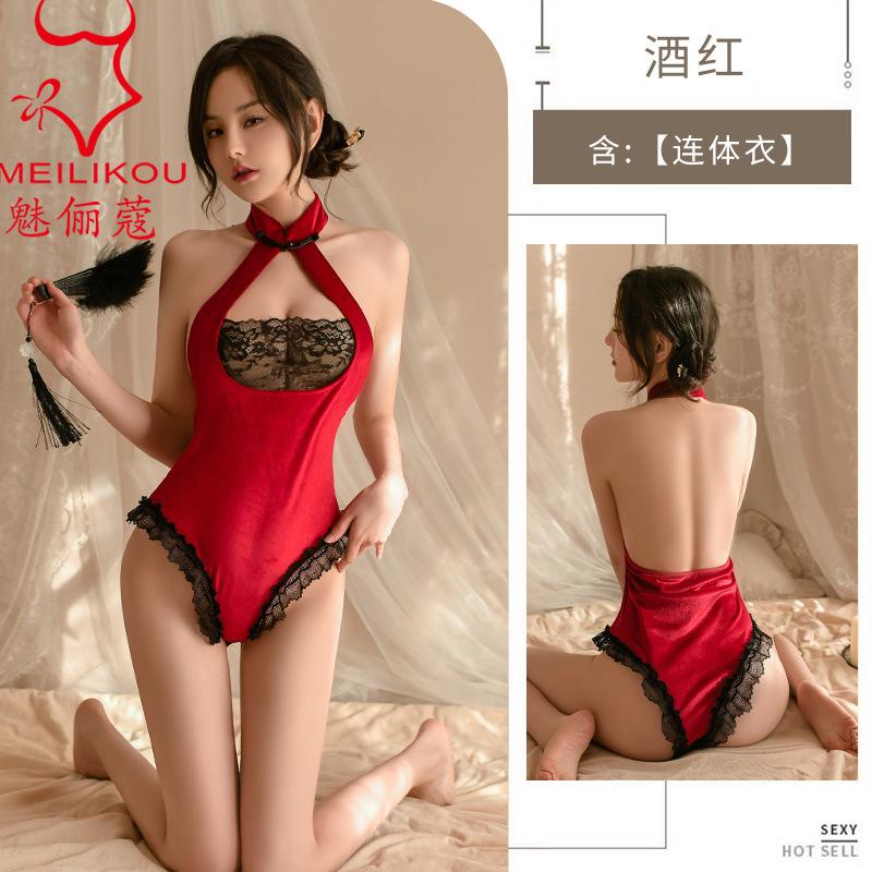 Sex lingerie sexy lace free women's velvet passion retro cheongsam onesie uniform