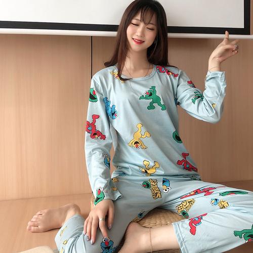 

GMXIA Пижама женская весенне-осенняя с длинным рукавом, свободный комплект для дома большого размера, женский тонкий комплект из двух предметов с длинными брюками, можно носить на улице M