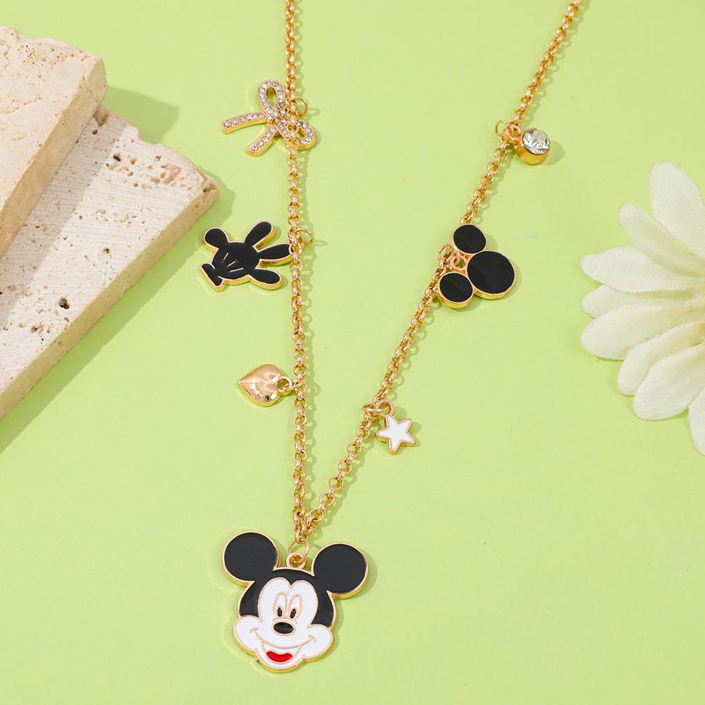 And Minnie Mouse Oil Drip Alloy Pendant Necklace, Simple Multi-Layer Collarbone Necklace, Cartoon Cosplay Jewelry