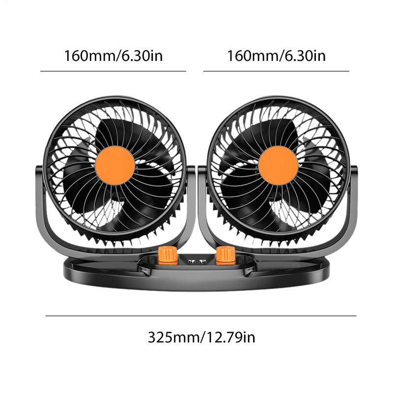 Car Cooling Fan Double Head Car Dash Fan 24V Adjustable Low Noise Household Blower Strong Wind Portable Air Circulator For SUVs