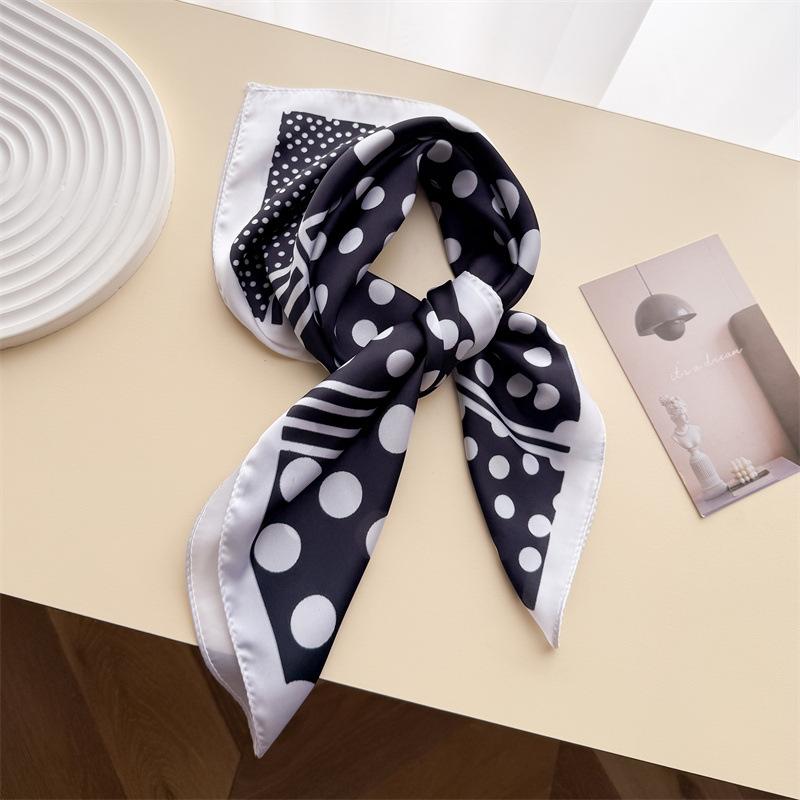 Simple wind polka dot simulation silk printing silk scarf small square scarf high-end shawl sunscreen neck scarf headscarf scarf