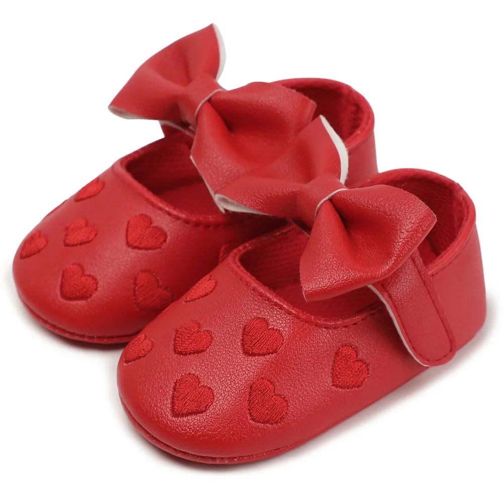 Newborn Girls Shoes PU Leather Princess Shoes Baby Girls Baby Embroidery love Bow Footwear Soft Soled Infant Toddler Kid Shoes 20