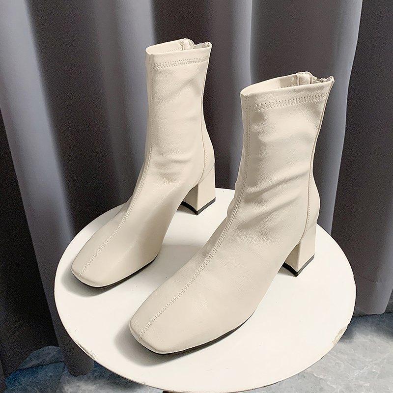 Short boots for women with British style 2026 autumn and winter new style square toe and back zipper short boots for women
