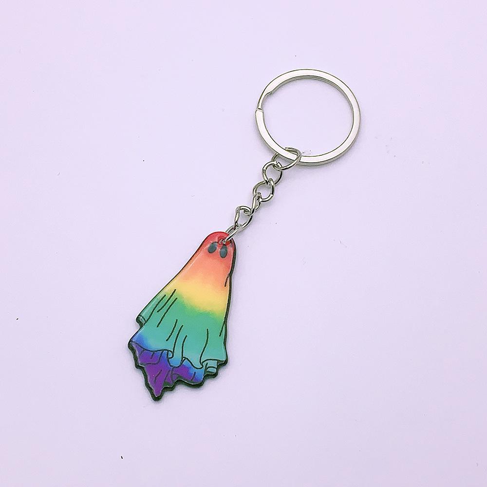 Double Sided Printed Acrylic Halloween Keychain Cartoon Ghost Pendant Charm Women Key Ring