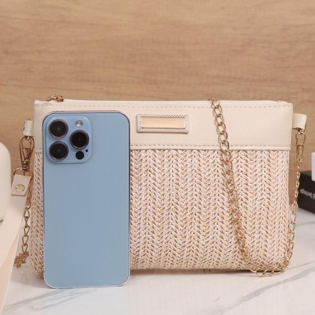Spring and summer fashion straw shoulder bag crossbody mobile phone small square bag mini portable women's bag mobile phone bag